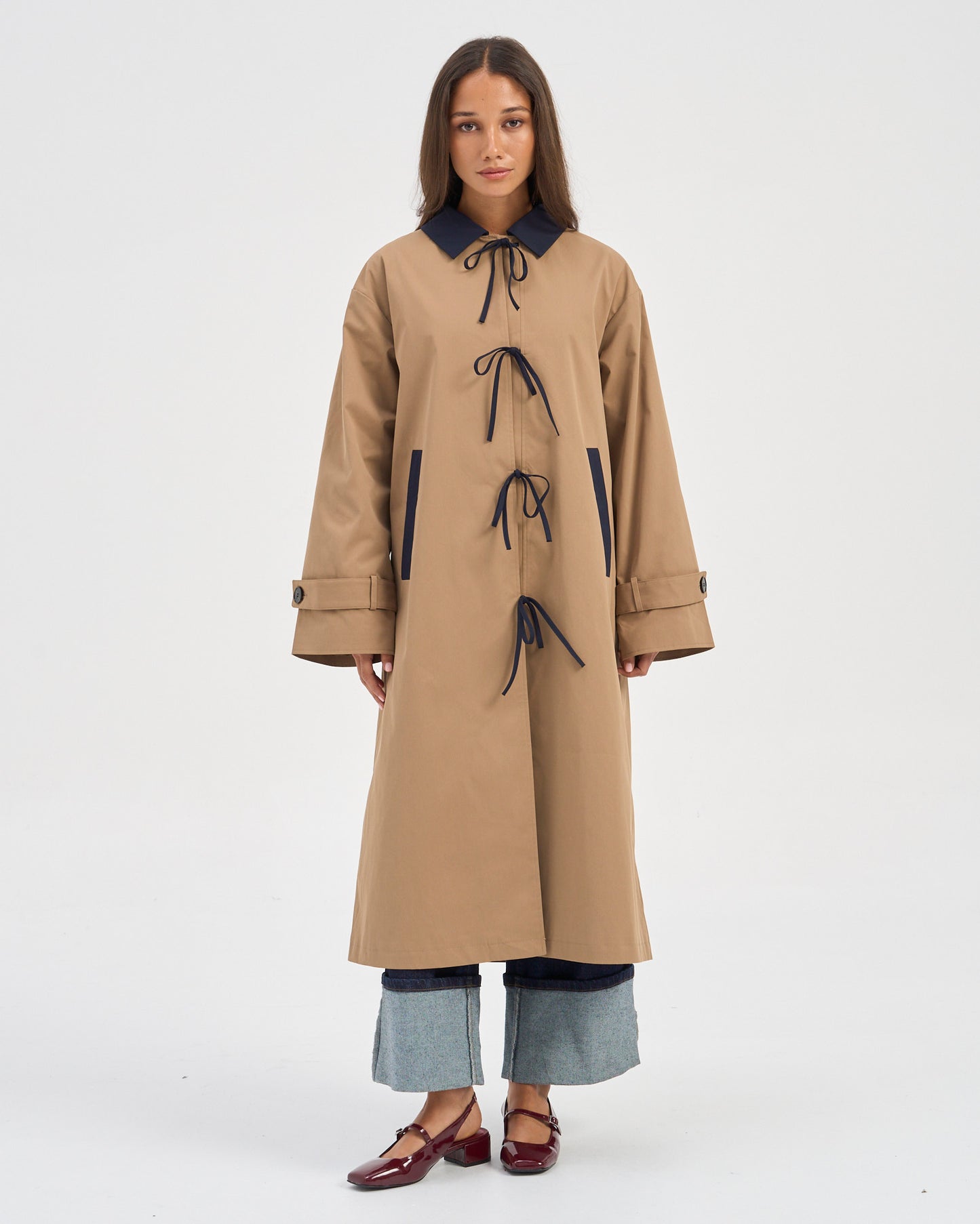 TIE DETAIL CONTRAST COAT