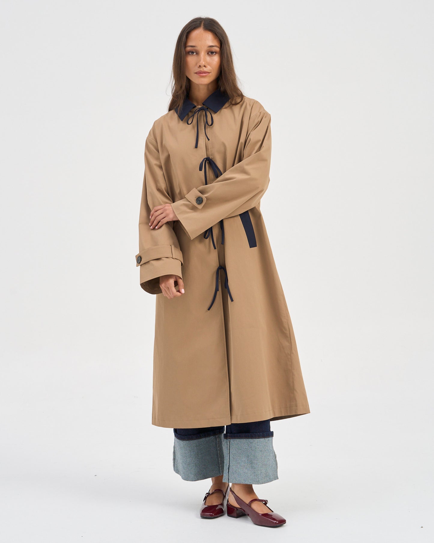TIE DETAIL CONTRAST COAT