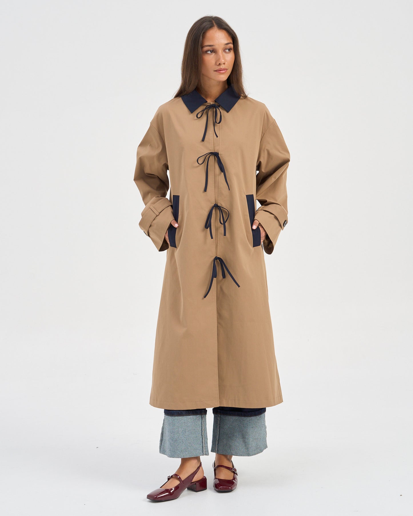 TIE DETAIL CONTRAST COAT